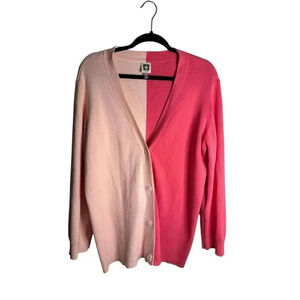 Anne Klein Women's Plus 3X Colorblock Pink Ribbed Cardigan Sweater Cotton Blend